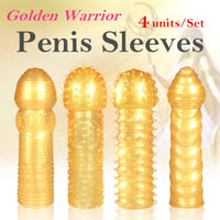Sex Toys For Couple Sex Products Shop 4 Units Of Golden Penis sleeves Elastic Reusable Condoms Men's Enlarger Cock Rings
