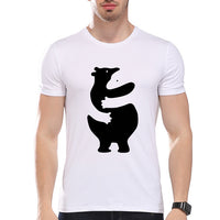 TEEHEART Men's Funny Animal Style Lovely Black White Bear Hug Print T-Shirt Men Summer Modal Hipster Tees la307