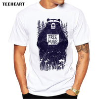 2017 New Casual Men's Free Hug Bear Print T shirt Men Summer O-neck Hipster Graphic Animal Tees la590