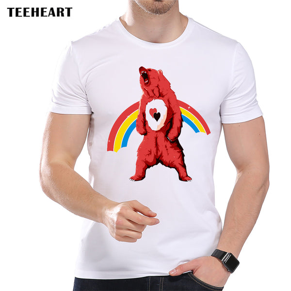 TEEHEART Men's Rainbow Color Bear Printed T shirt Cool Tops Short Sleeve Animal Design Hipster Cool Tees la477