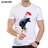 TEEHEART Brand Summer New Men's T-Shirt Funny Dog And Bear Combination Printed Short Sleeve O-Neck Modal Hipster Tops Tees pd015
