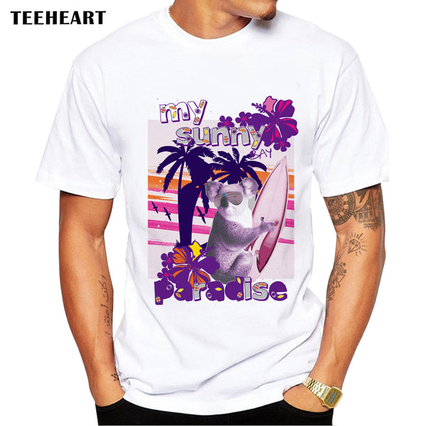 Men's Sunny Slim Bear Vacation Print T-Shirt Summer Paradise Men Animal Hipster Short Sleeve O-Neck Tops Tees la093