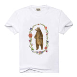 Rocksir the missing cute Bear house Print Men's White T shirt Summer Short Sleeve Shirts Tops Big Size Cotton Tees