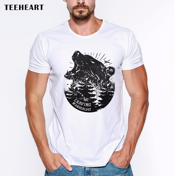 2017 Custom Men Wild Bear  T-shirt Short Sleeve Retro Nature Animal Printed Tee Shrits Hipster Basic Tops