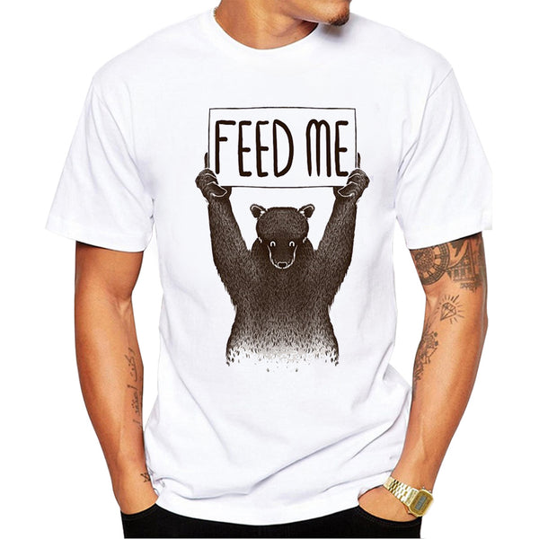 2017 New Arrival Letter Feed Me Bear printed Men's Casual T-shirt Male Animal Tops Tee pb050