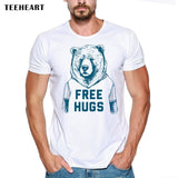 Cheapest Men Customized T-shirt Free Hugs Letter Printed Tops Cute Bear Animal Design Short Sleeve Hipster Funny Cool Tee