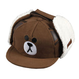 Kids Snapback Baseball Cap With Ears Boys Cartoon Bear Earflaps Hat Cute Winter Children Warm Caps Girls Ribbit Embroidery Hats